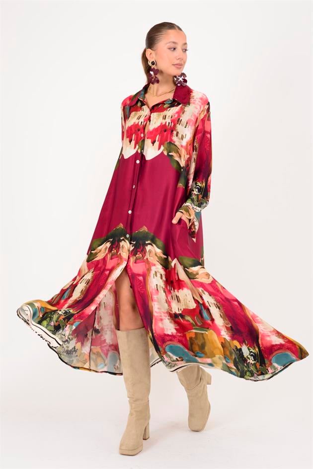 2743 LOVA SATEN GÖMLEK ELBİSE