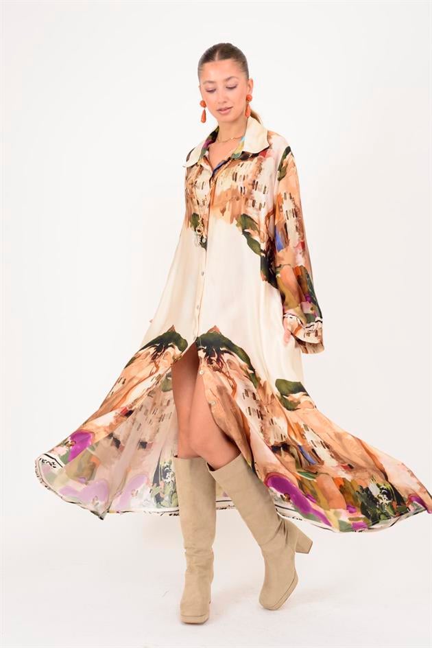 2743 LOVA SATEN GÖMLEK ELBİSE