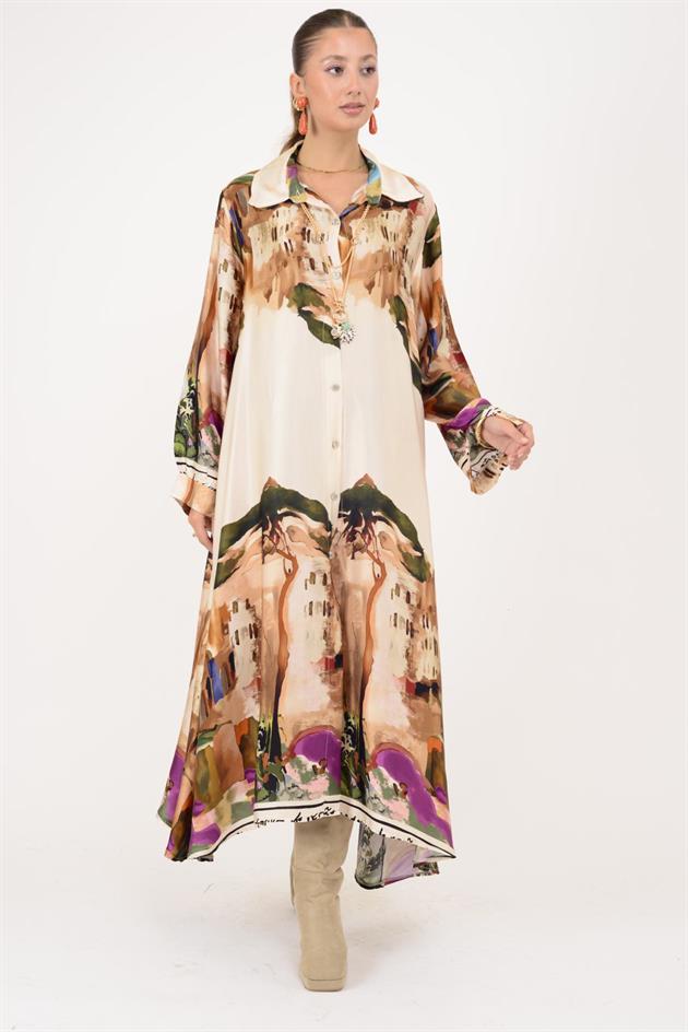 2743 LOVA SATEN GÖMLEK ELBİSE