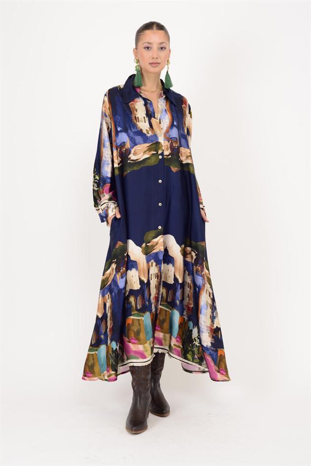 2743 LOVA SATEN GÖMLEK ELBİSE