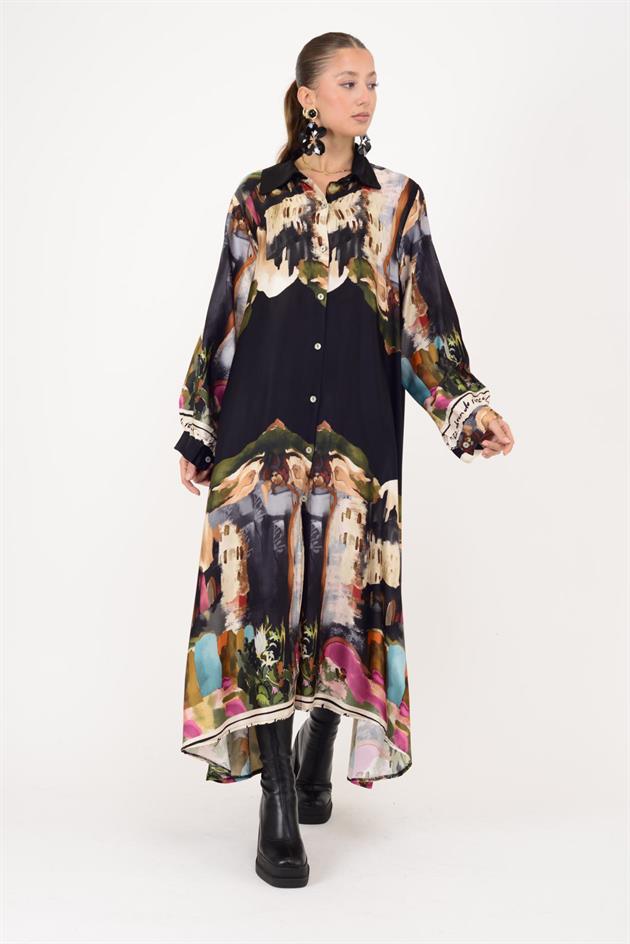 2743 LOVA SATEN GÖMLEK ELBİSE