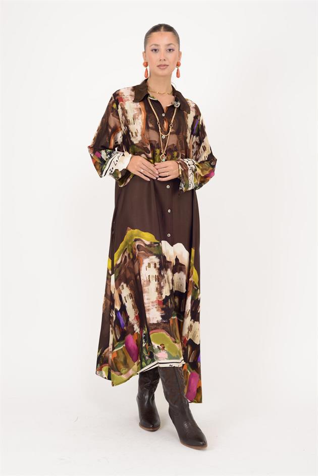 2743 LOVA SATEN GÖMLEK ELBİSE