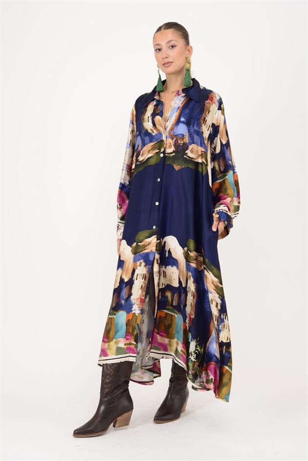 2743 LOVA SATEN GÖMLEK ELBİSE