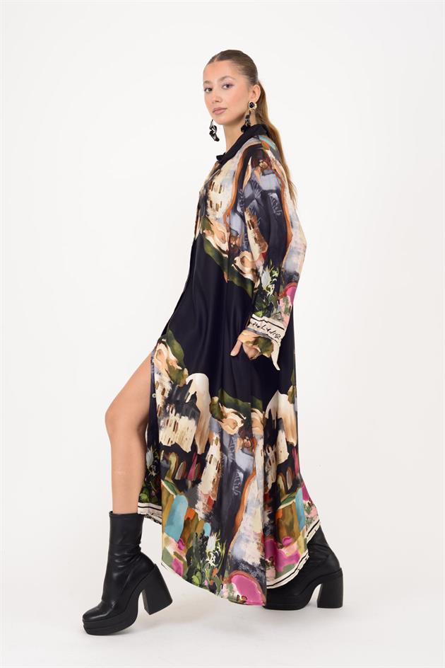 2743 LOVA SATEN GÖMLEK ELBİSE