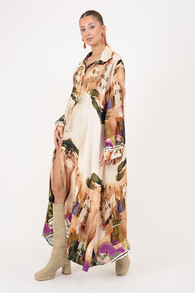 2743 LOVA SATEN GÖMLEK ELBİSE