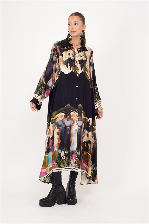 2743 LOVA SATEN GÖMLEK ELBİSE