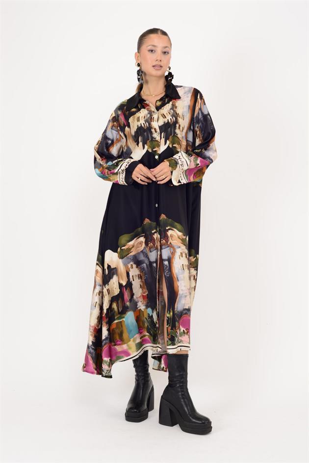 2743 LOVA SATEN GÖMLEK ELBİSE