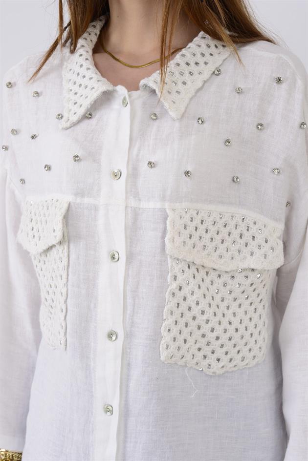 29571 TAŞ İŞLEMELİ KETEN CEKET