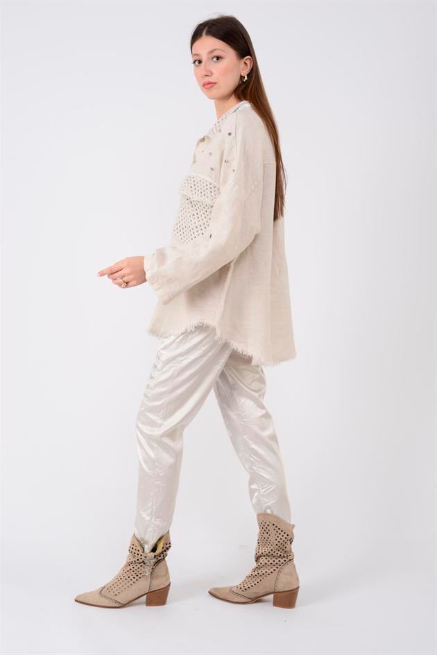 29571 TAŞ İŞLEMELİ KETEN CEKET