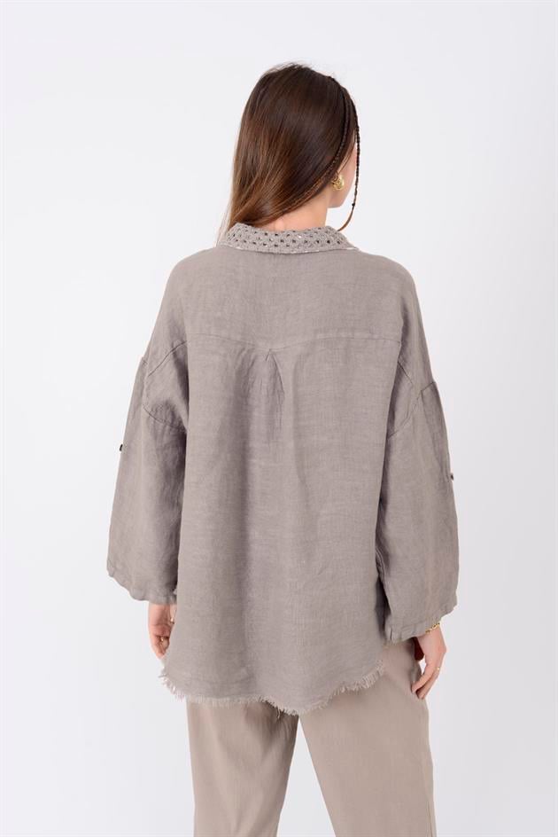 29571 TAŞ İŞLEMELİ KETEN CEKET