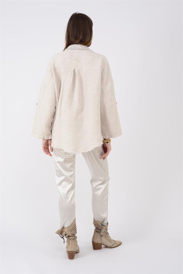 29571 TAŞ İŞLEMELİ KETEN CEKET