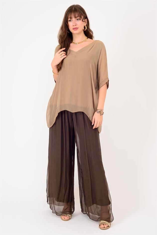 2967 DÜZ DESEN V YAKA İPEK BLUZ