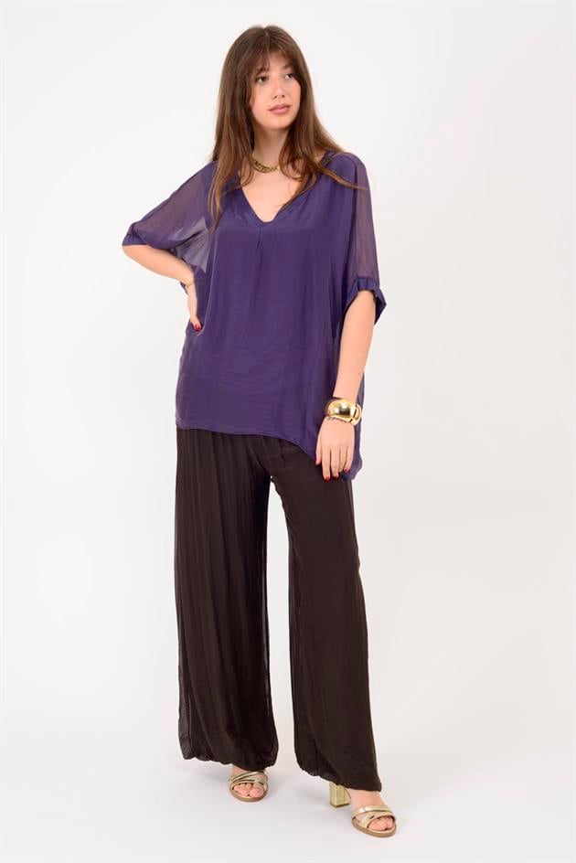 2967 DÜZ DESEN V YAKA İPEK BLUZ