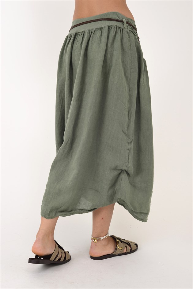 3008 LINEN BELTED GATHERED SKIRT