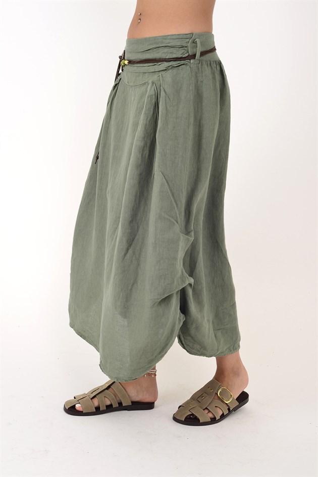 3008 LINEN BELTED GATHERED SKIRT