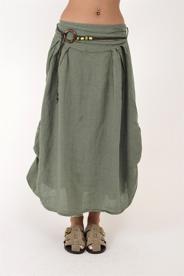 3008 LINEN BELTED GATHERED SKIRT