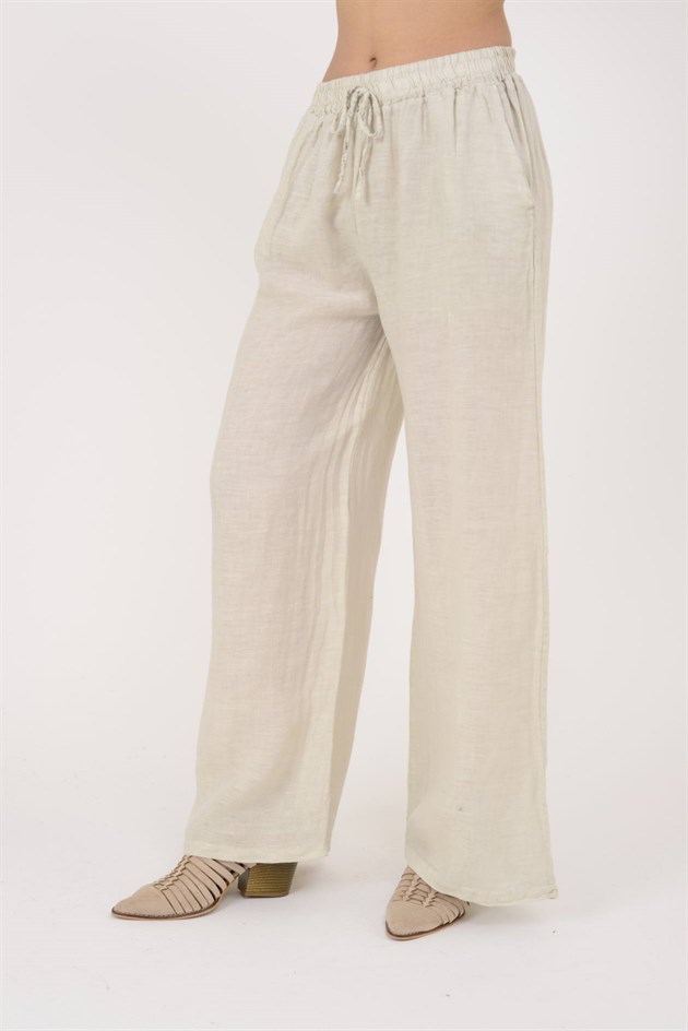 30484 BELİ LASTİKLİ KETEN PANTOLON