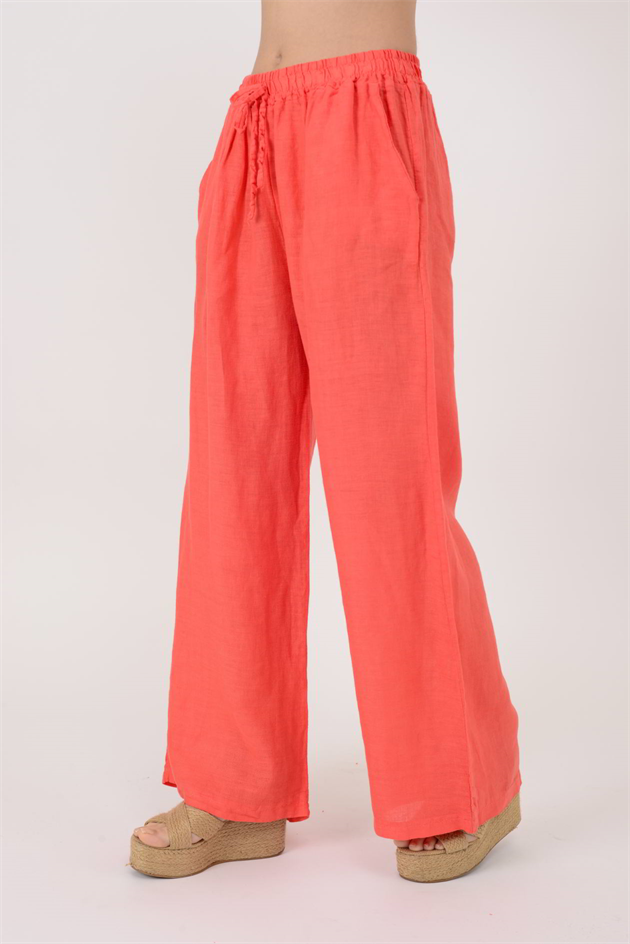 30484 BELİ LASTİKLİ KETEN PANTOLON
