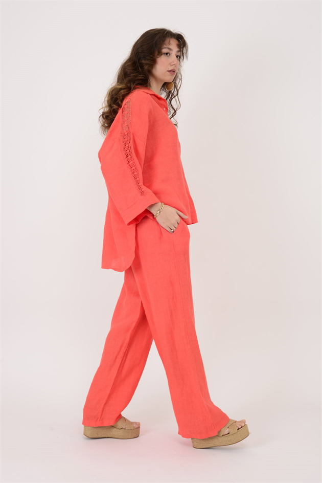 30484 BELİ LASTİKLİ KETEN PANTOLON