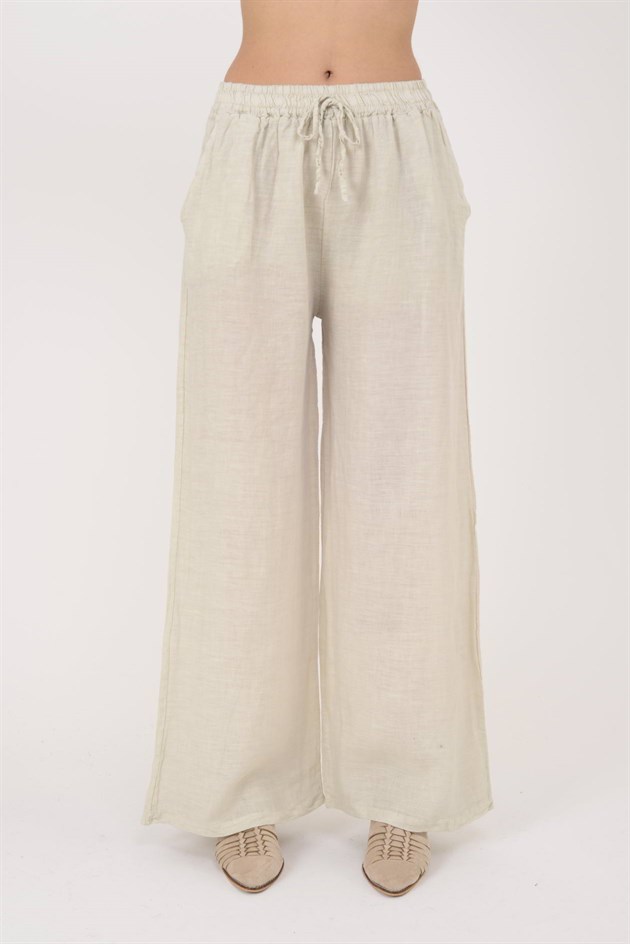 30484 BELİ LASTİKLİ KETEN PANTOLON