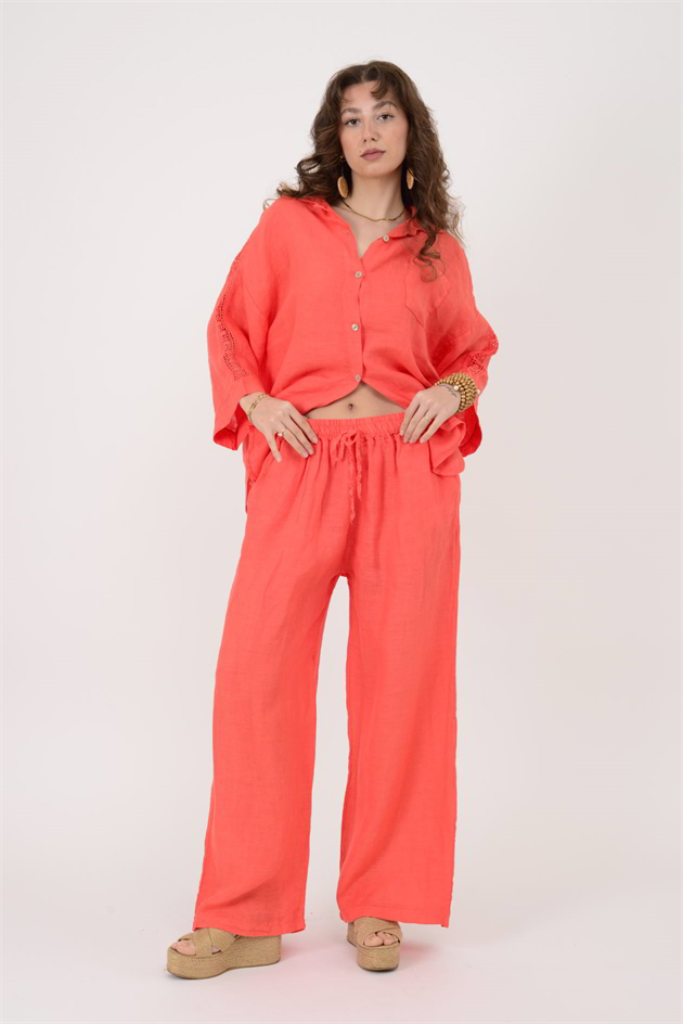 30484 BELİ LASTİKLİ KETEN PANTOLON