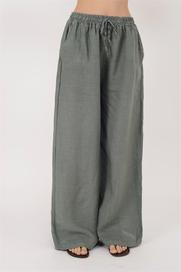 30484 BELİ LASTİKLİ KETEN PANTOLON