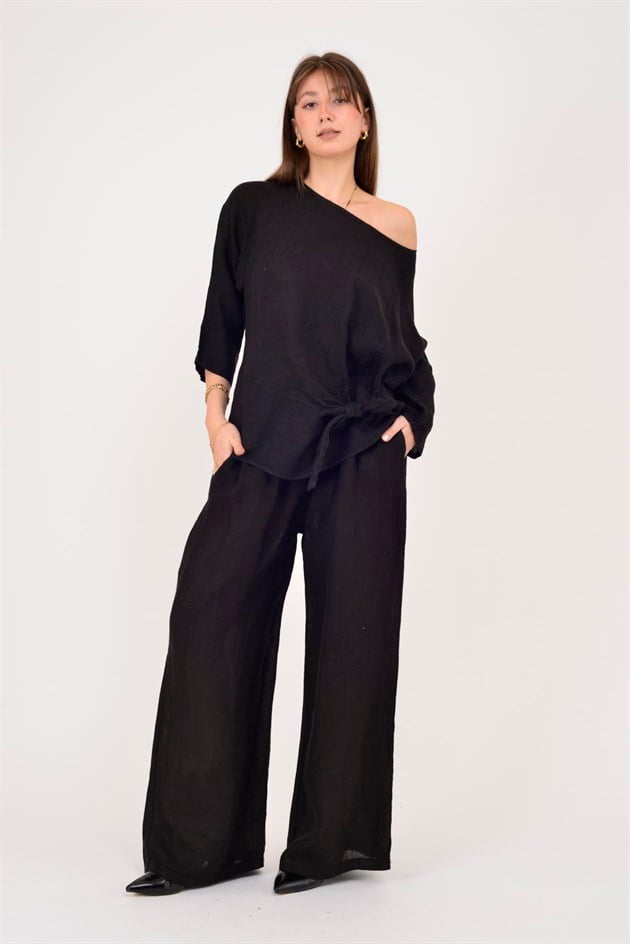 30484 BELİ LASTİKLİ KETEN PANTOLON