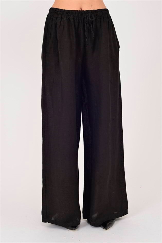 30484 BELİ LASTİKLİ KETEN PANTOLON