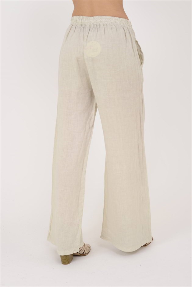 30484 BELİ LASTİKLİ KETEN PANTOLON
