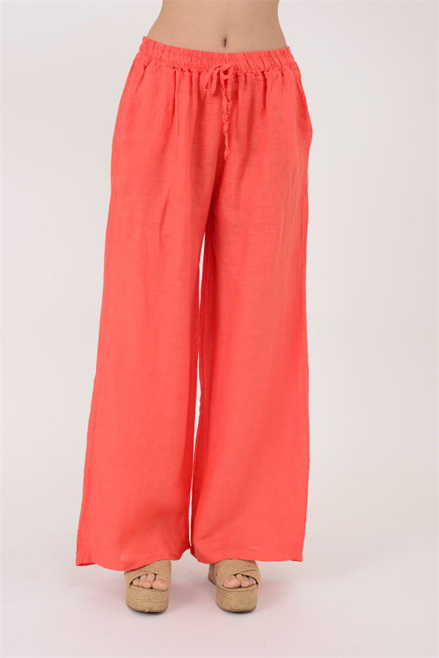30484 BELİ LASTİKLİ KETEN PANTOLON