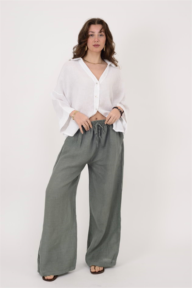 30484 BELİ LASTİKLİ KETEN PANTOLON