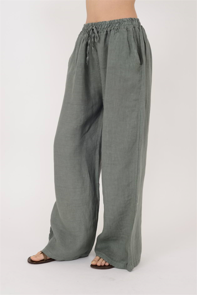 30484 BELİ LASTİKLİ KETEN PANTOLON