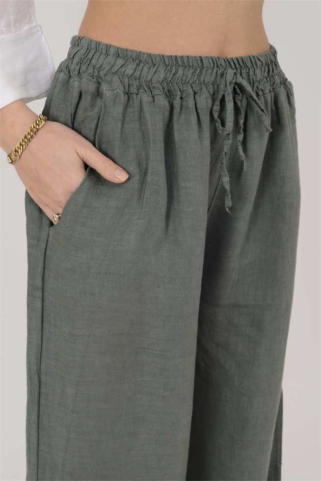 30484 BELİ LASTİKLİ KETEN PANTOLON