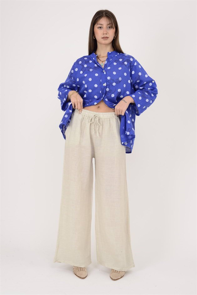 30484 BELİ LASTİKLİ KETEN PANTOLON