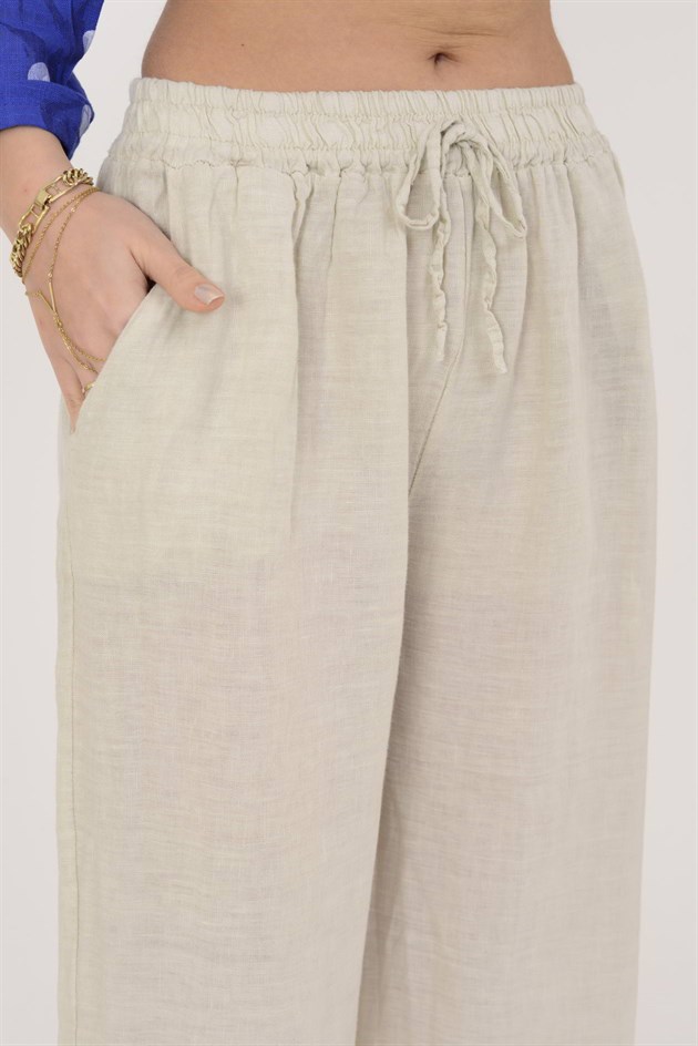 30484 BELİ LASTİKLİ KETEN PANTOLON