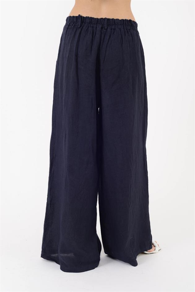 30550 DÜĞME DETAYLI PİLELİ PALAZZO KETEN PANTOLON