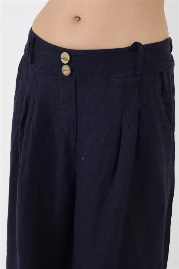 30550 DÜĞME DETAYLI PİLELİ PALAZZO KETEN PANTOLON