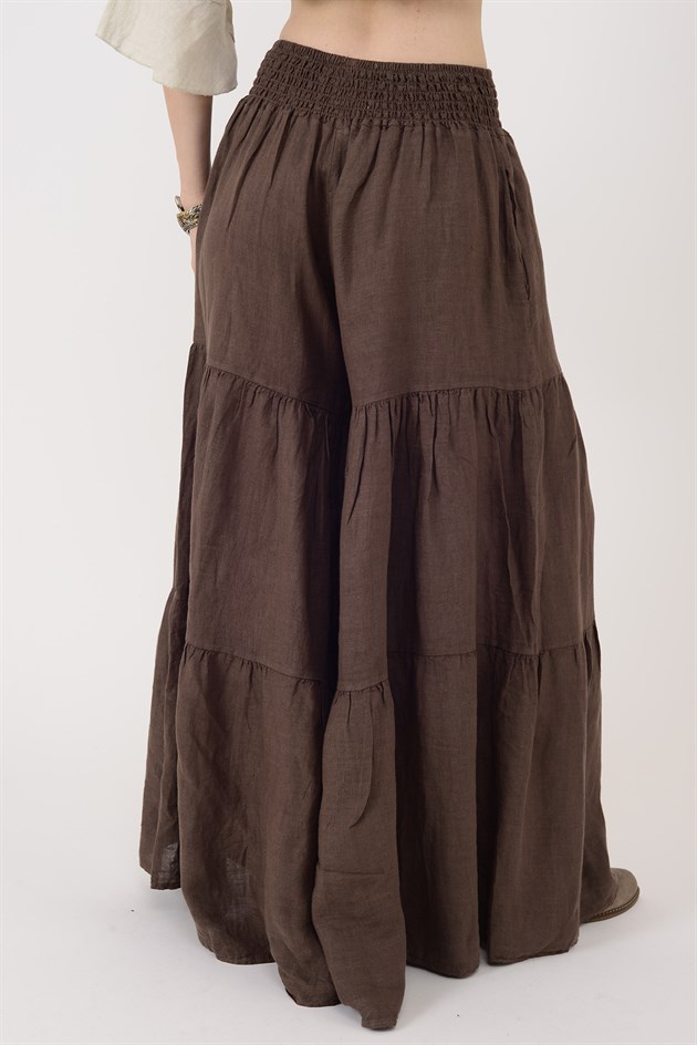 30560 FİYONK DETAYLI VOLAN KETEN PANTOLON