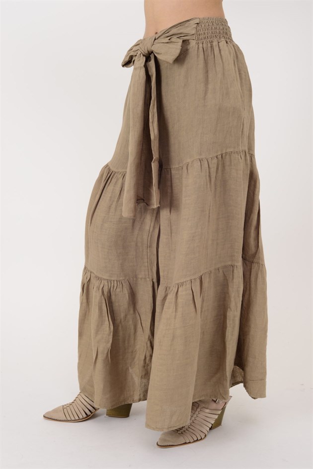30560 FİYONK DETAYLI VOLAN KETEN PANTOLON
