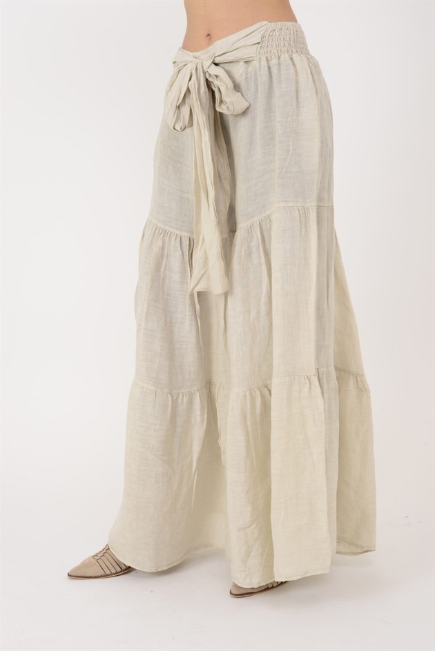 30560 FİYONK DETAYLI VOLAN KETEN PANTOLON