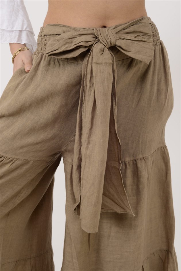 30560 FİYONK DETAYLI VOLAN KETEN PANTOLON