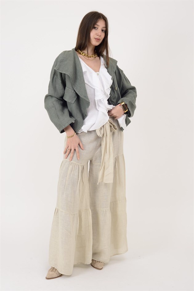 30560 FİYONK DETAYLI VOLAN KETEN PANTOLON