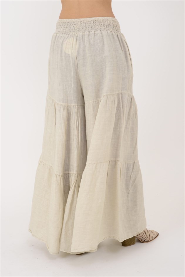 30560 FİYONK DETAYLI VOLAN KETEN PANTOLON