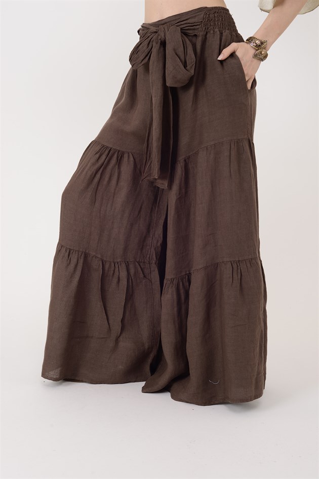 30560 FİYONK DETAYLI VOLAN KETEN PANTOLON