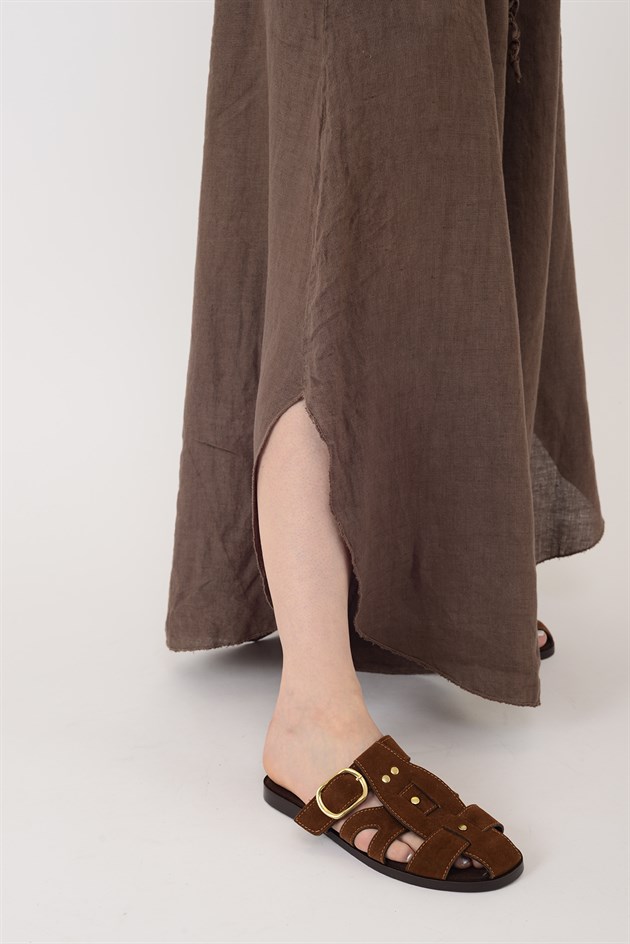 30633 GENİŞ PAÇA ASİMETRİK KETEN PANTOLON