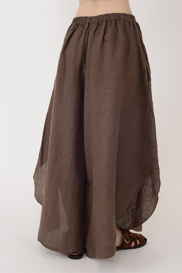 30633 GENİŞ PAÇA ASİMETRİK KETEN PANTOLON