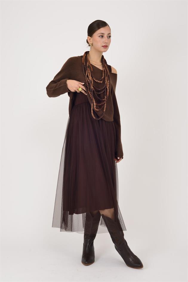 30869 DUAL TÜL DETAYLI 2Lİ ELBİSE