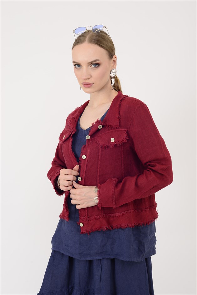 30899 SAÇAK DETAYLI KETEN CEKET