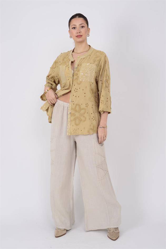 31323 CEP DETAYLI KETEN PANTOLON