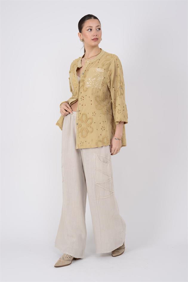 31323 CEP DETAYLI KETEN PANTOLON